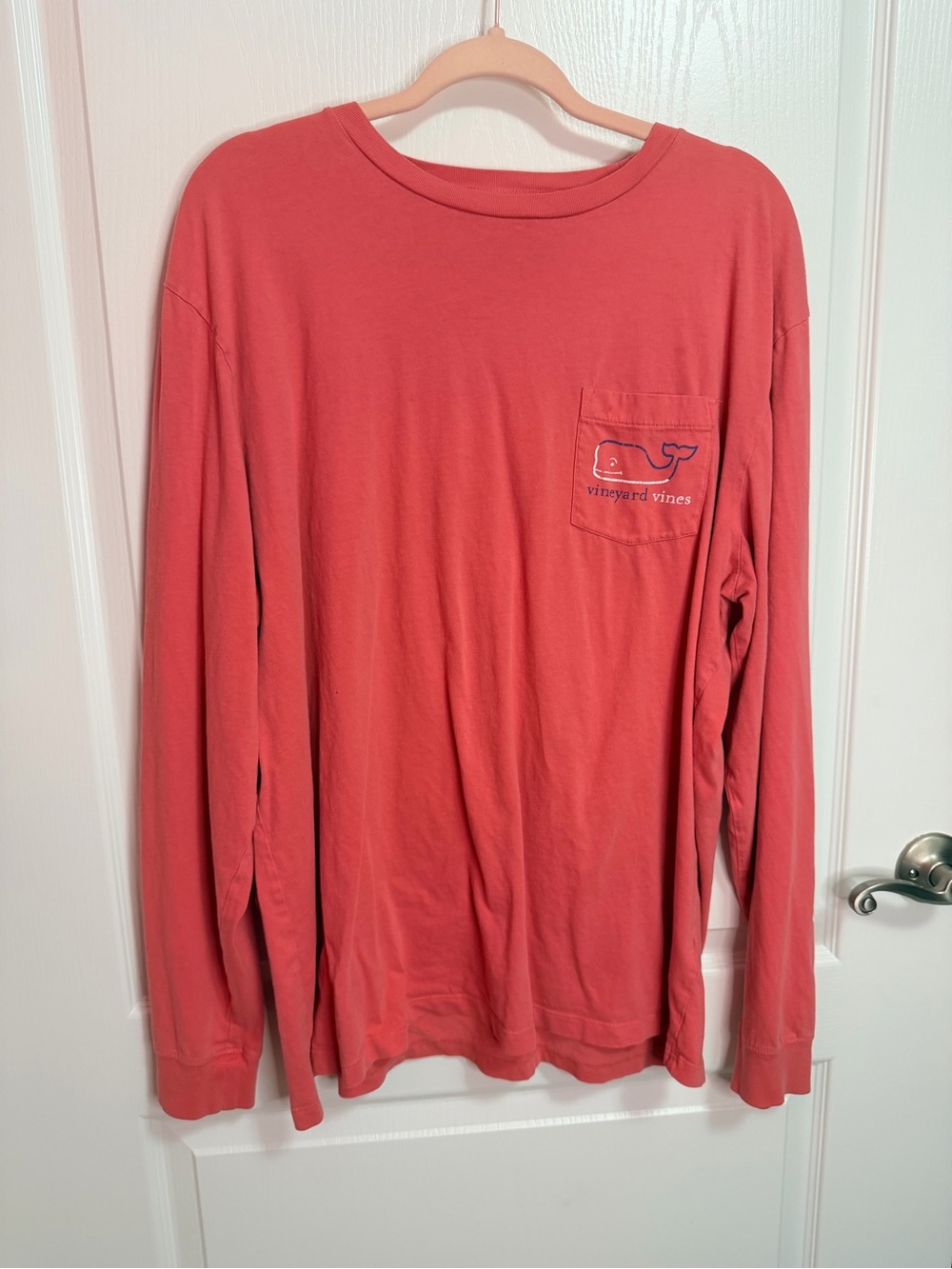 Vineyard Vines Coral Long-Sleeve Pocket Tee with Whale Logo